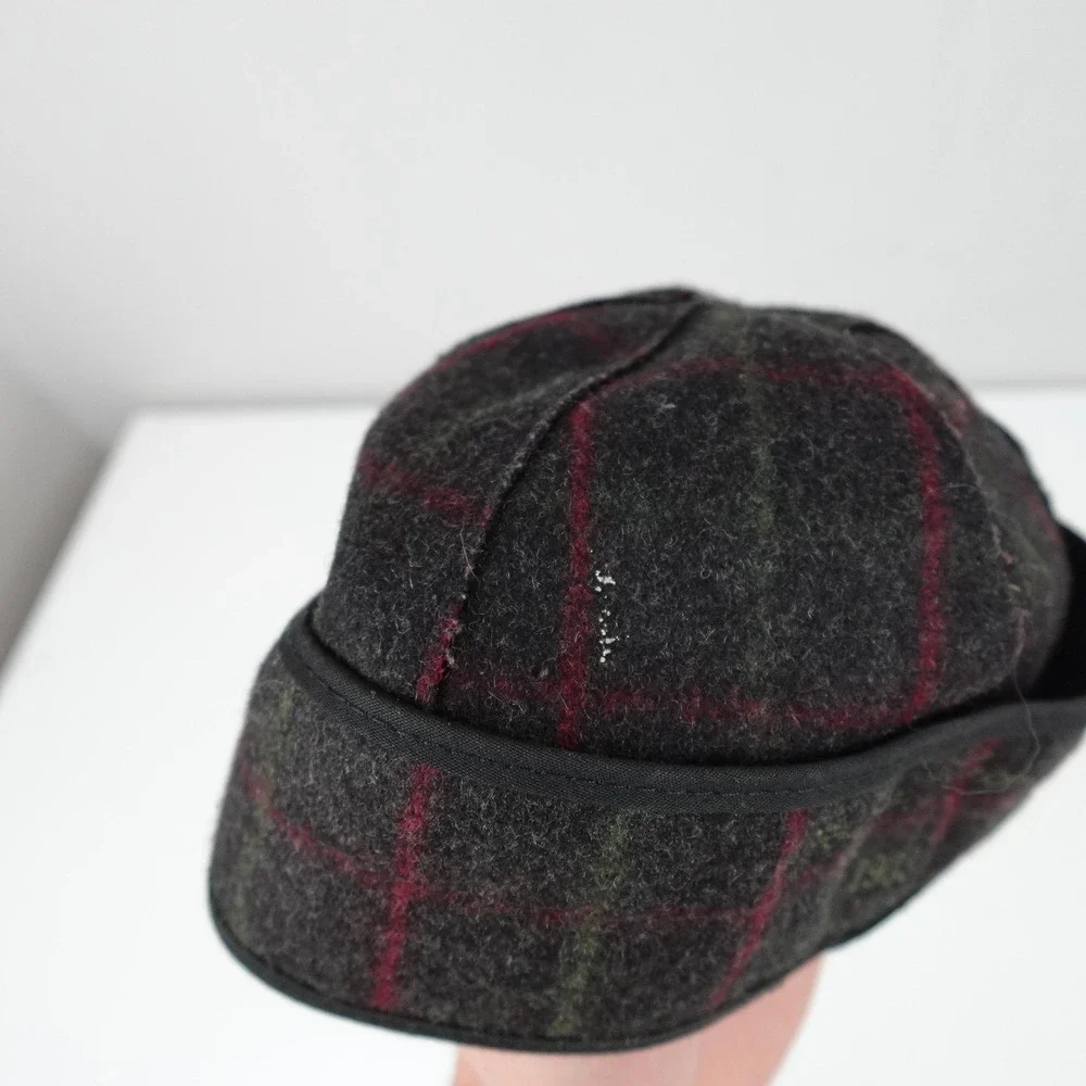 Stormy Kromer Hat Cap Fitted Mens 7 3/8 Gray Plaid Ear Flap Trapper Winter USA